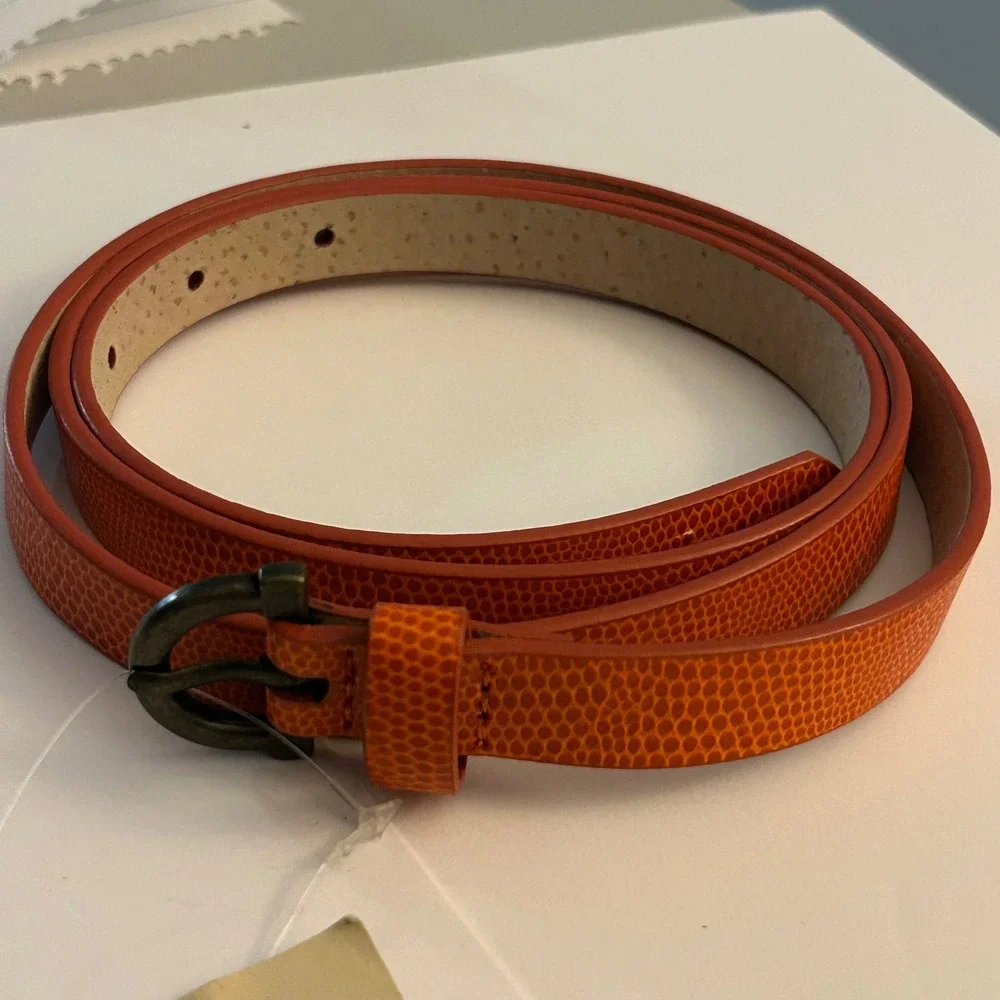 Coldwater Creek Burnt Orange Embossed Skinny Belt XL Misses 18 NEW